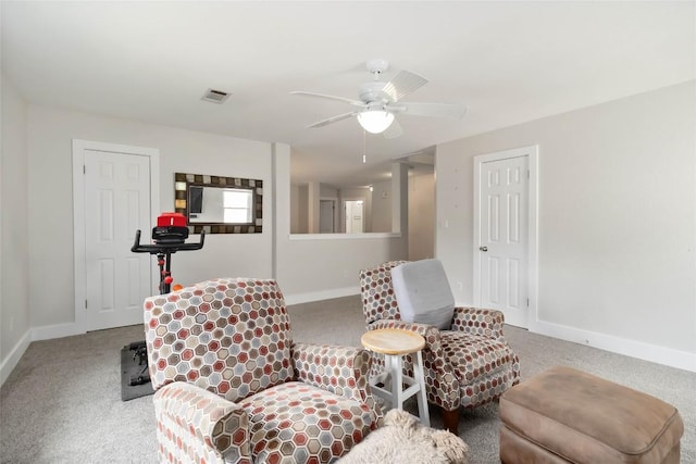 1400 Hargis Creek Trl, Austin, TX 78717 - living area featuring carpet flooring, baseboards, and a ceiling fan