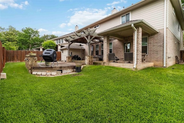 1400 Hargis Creek Trl, Austin, TX 78717 - rear view of property with brick siding, a patio area, a pergola, and a chimney