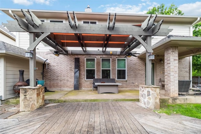 1400 Hargis Creek Trl, Austin, TX 78717 - wooden deck featuring ceiling fan and a pergola