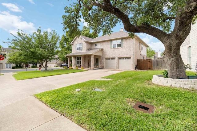 1400 Hargis Creek Trl, Austin, TX 78717 - traditional-style house featuring a garage, concrete driveway, brick siding, and a chimney