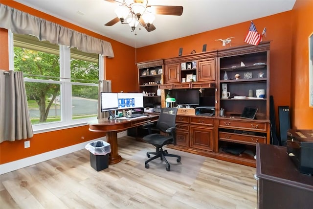 1400 Hargis Creek Trl, Austin, TX 78717 - office area featuring a ceiling fan, light wood-style flooring, and built in study area