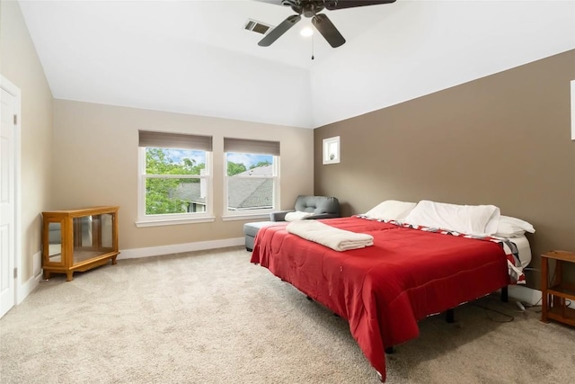 1400 Hargis Creek Trl, Austin, TX 78717 - bedroom with vaulted ceiling, carpet flooring, baseboards, and ceiling fan