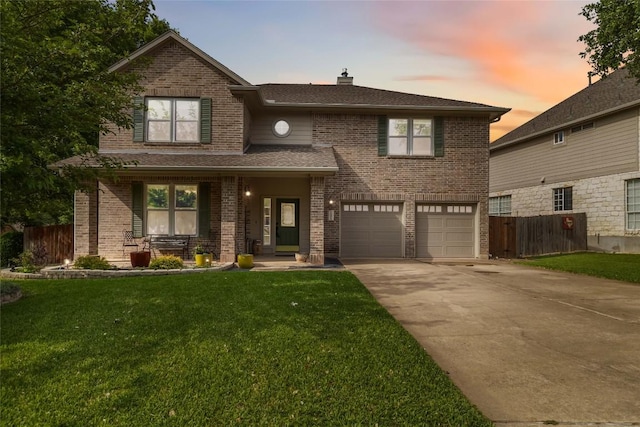 1400 Hargis Creek Trl, Austin, TX 78717 - traditional-style house with brick siding, driveway, a garage, and a chimney