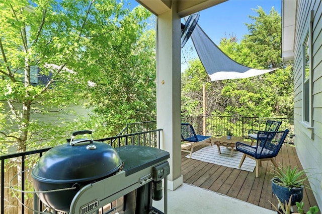 wooden terrace with grilling area