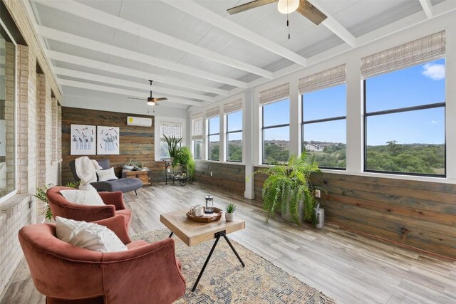 16720 Horondelle Dr, Austin, TX 78738 - sunroom with wood walls, beam ceiling, and wood finished floors