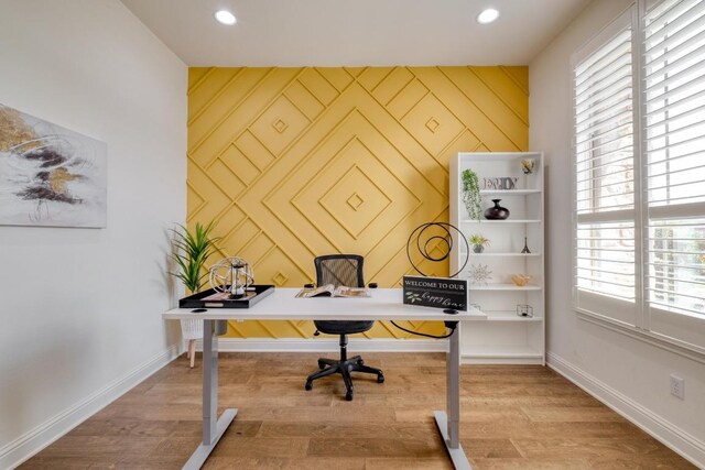 3908 Logan Ridge Dr, Cedar Park, TX 78613 - home office with light wood finished floors and recessed lighting