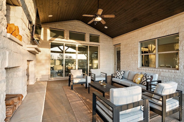 view of patio featuring ceiling fan and an outdoor hangout area