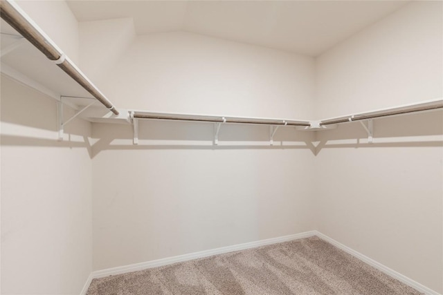spacious closet with carpet flooring and lofted ceiling