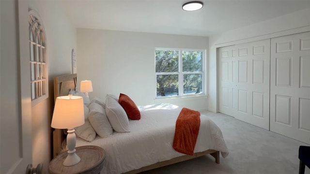 carpeted bedroom with a closet