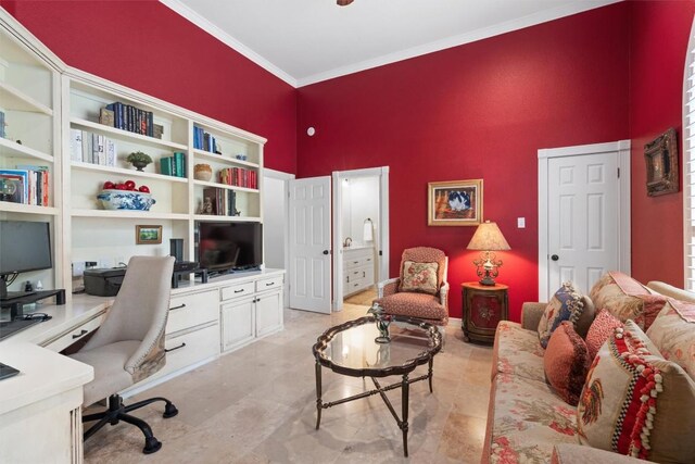 1901 Plantation Ct, Round Rock, TX 78681 - office area featuring a towering ceiling and crown molding