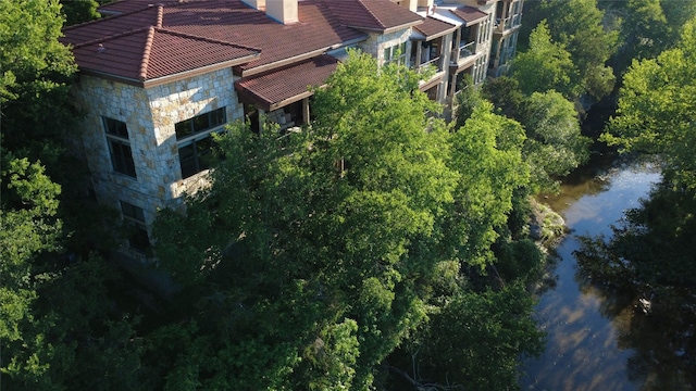 aerial view with a water view