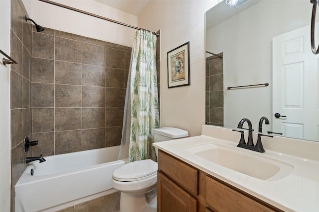 6006 Seville Dr, Austin, TX 78724 - full bathroom with shower / tub combo with curtain, vanity, and tile patterned flooring