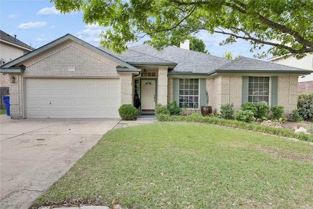 1202 Stepp Bnd, Cedar Park, TX 78613 - ranch-style home with an attached garage, concrete driveway, brick siding, a front yard, and roof with shingles