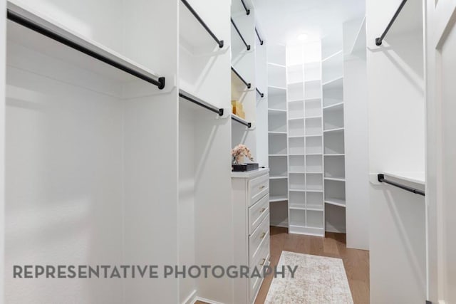 walk in closet featuring wood finished floors