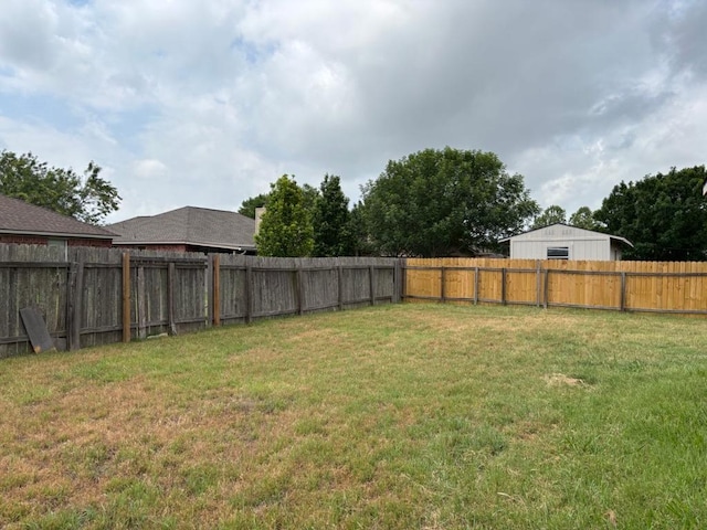 view of yard with a fenced backyard