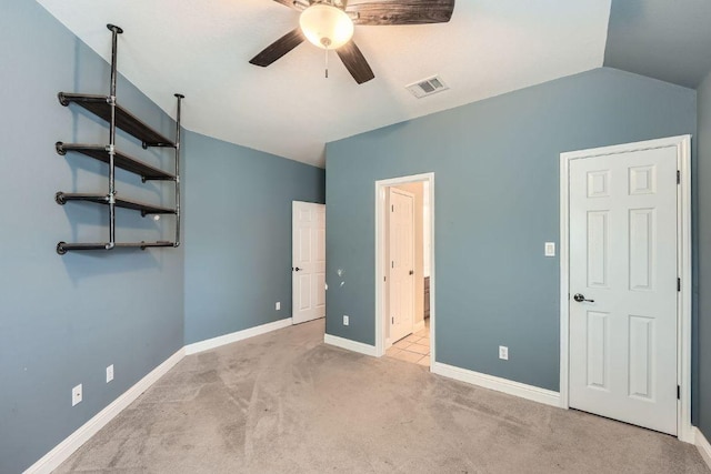 404 Scarlet Maple Dr, Cedar Park, TX 78613 - unfurnished bedroom with a ceiling fan, visible vents, vaulted ceiling, baseboards, and carpet flooring