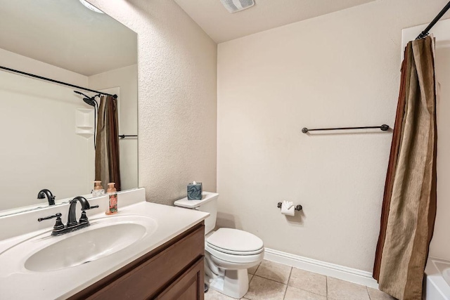 404 Scarlet Maple Dr, Cedar Park, TX 78613 - full bathroom with tile patterned flooring, vanity, toilet, baseboards, and a shower with shower curtain