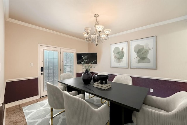 404 Scarlet Maple Dr, Cedar Park, TX 78613 - tiled dining room with crown molding, a chandelier, and baseboards