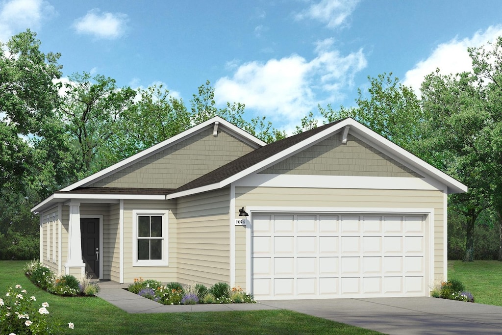 264 Estallo Way, Maxwell, TX 78656 - view of front of home with an attached garage, concrete driveway, and a front yard