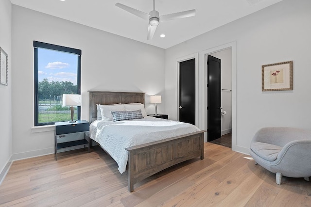 18304 Cedar Sage Ct, Lago Vista, TX 78645 - bedroom featuring recessed lighting, baseboards, ceiling fan, and light wood finished floors