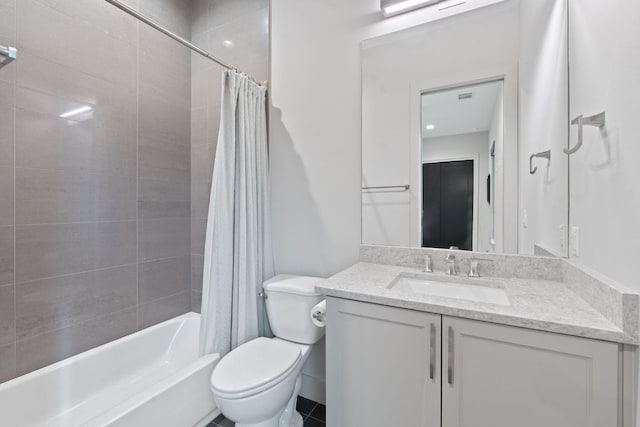 18304 Cedar Sage Ct, Lago Vista, TX 78645 - bathroom with toilet, shower / bath combo with shower curtain, and vanity