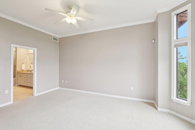 300 San Gabriel Village Blvd Unit 721, Georgetown, TX 78626 - spare room featuring light colored carpet, crown molding, a ceiling fan, baseboards, and a sink