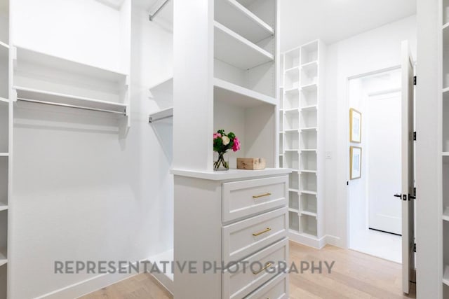 walk in closet featuring light wood finished floors