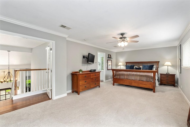 10601 Spicewood Pkwy, Austin, TX 78750 - bedroom featuring carpet flooring, a chandelier, baseboards, and ornamental molding