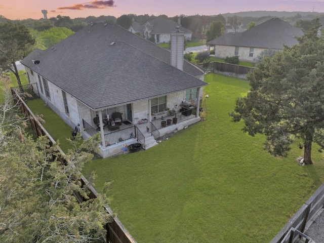 view of aerial view at dusk