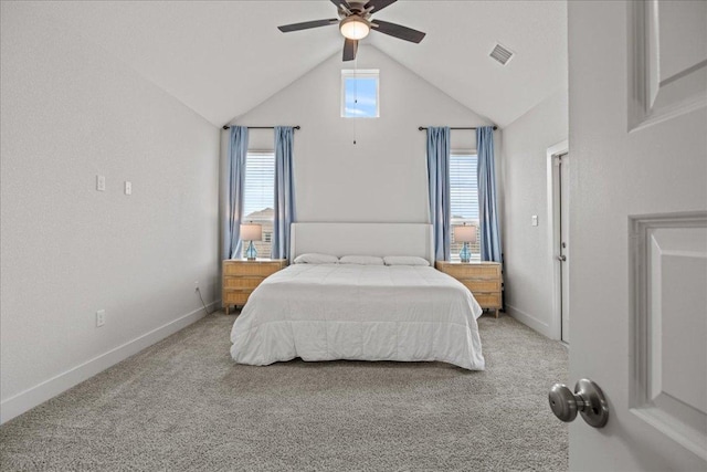 476 Wild Pecan Loop, Buda, TX 78610 - bedroom with carpet floors, vaulted ceiling, baseboards, and ceiling fan