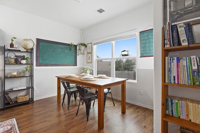 dining room with baseboards, wood finished floors, and visible vents