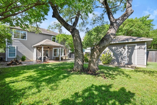 9417 Hopeland Dr, Austin, TX 78749 - rear view of property with a ceiling fan and a patio area