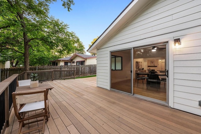deck with a fenced backyard