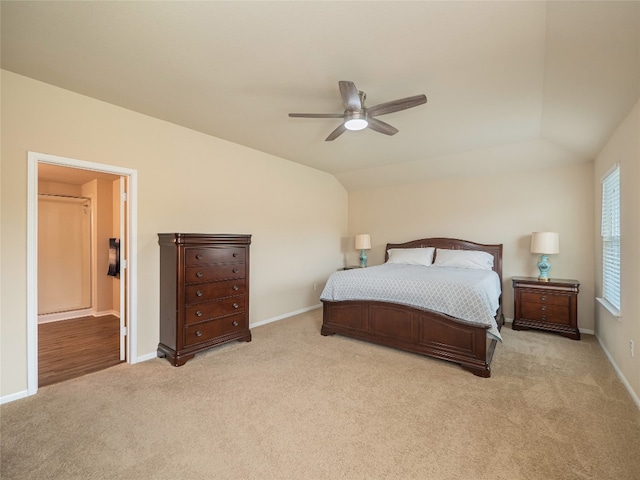 11904 Jamie Dr, Manor, TX 78653 - bedroom with light carpet, a ceiling fan, and lofted ceiling