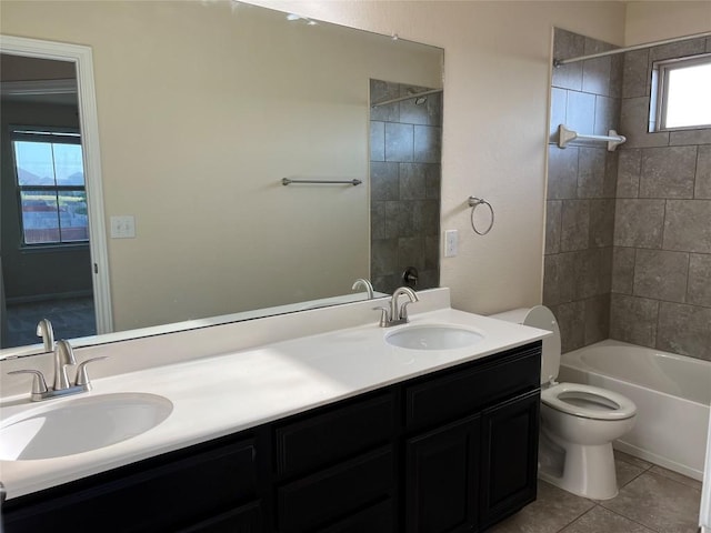 5817 Scenic Lake Dr, Georgetown, TX 78626 - full bath featuring double vanity, toilet, tile patterned flooring, and shower / bath combination