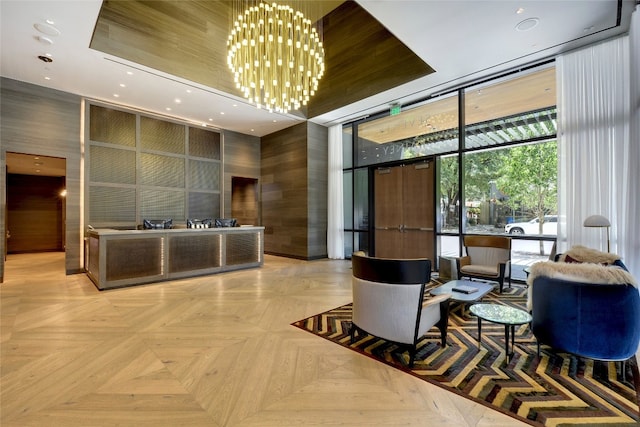 reception area with a chandelier