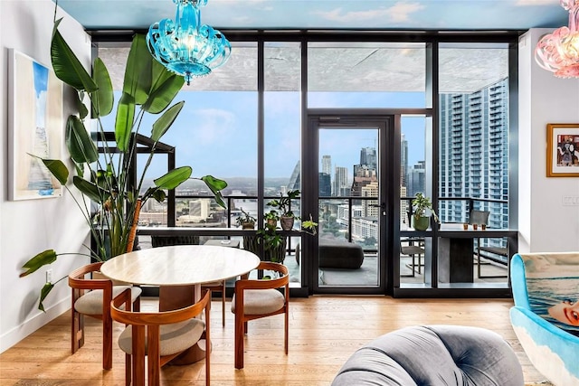 interior space featuring a city view