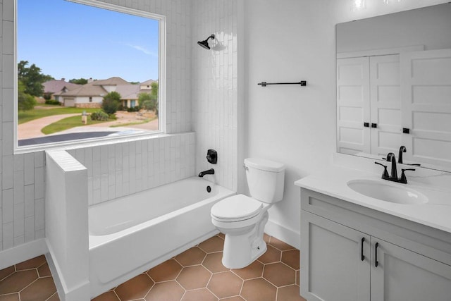 309 Alabaster, Horseshoe Bay, TX 78657 - full bath with vanity, toilet, tile patterned floors, baseboards, and bathing tub / shower combination