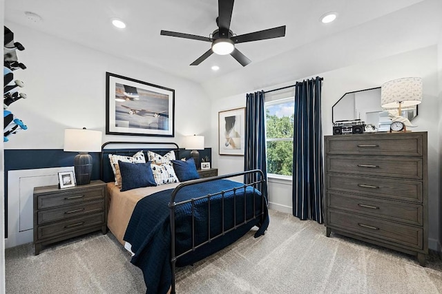 1220 Summer Moon Dr, Georgetown, TX 78628 - bedroom featuring light carpet, recessed lighting, and a ceiling fan