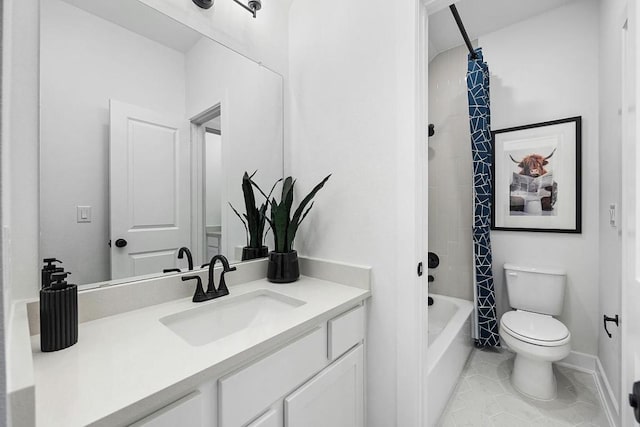 1220 Summer Moon Dr, Georgetown, TX 78628 - bathroom featuring vanity, shower / bath combo with shower curtain, and tile patterned floors