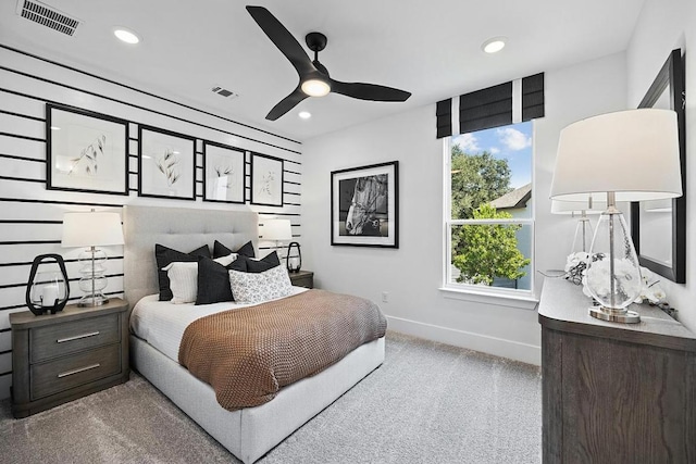 1220 Summer Moon Dr, Georgetown, TX 78628 - carpeted bedroom with recessed lighting and ceiling fan