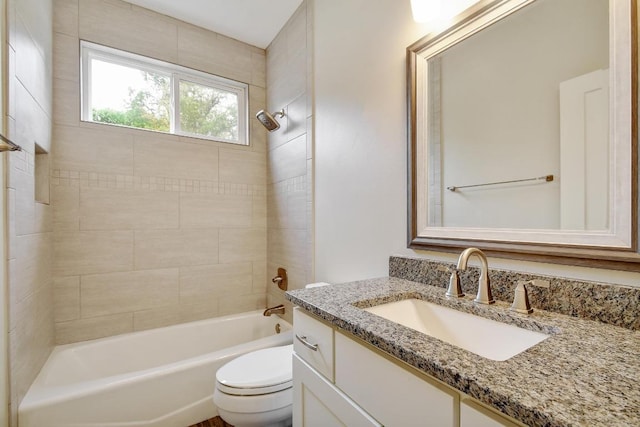 full bath with vanity,  shower combination, and toilet