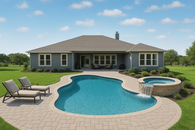 300 Red Mulberry Way, Leander, TX 78641 - view of pool with a patio area, a lawn, and a pool with connected hot tub