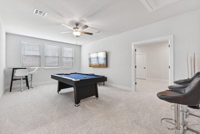 4617 Port Genova Ct, Leander, TX 78641 - rec room featuring ceiling fan, billiards, and light carpet