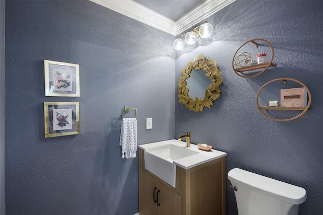 1312 Becca Teal Pl, Round Rock, TX 78681 - half bath featuring ornamental molding, toilet, and vanity