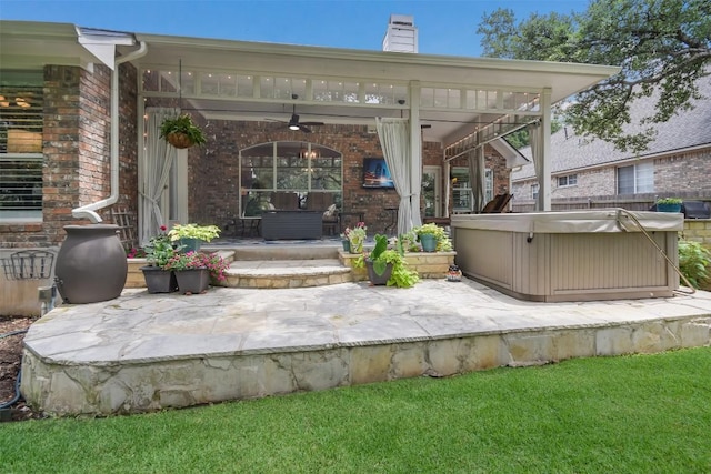 1312 Becca Teal Pl, Round Rock, TX 78681 - view of patio / terrace with a hot tub and ceiling fan