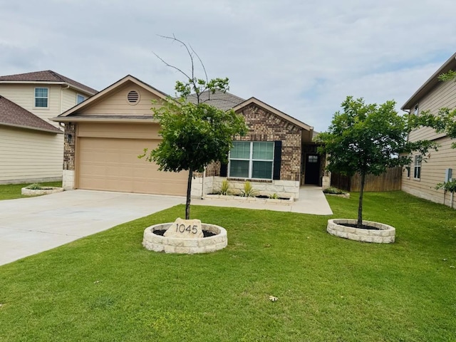 1045 Gaelic Dr, Georgetown, TX 78626 - view of front of home featuring driveway, a garage, stone siding, and brick siding