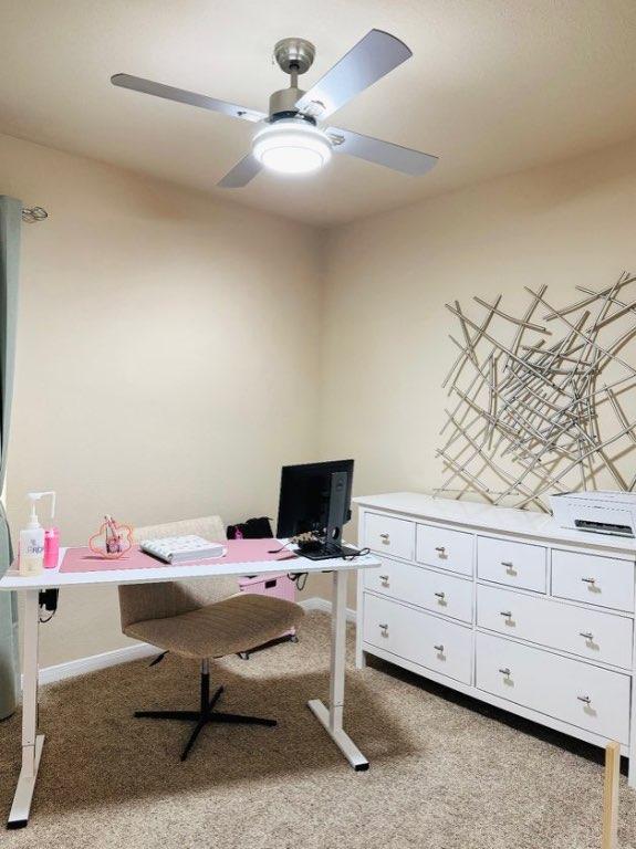 1045 Gaelic Dr, Georgetown, TX 78626 - home office featuring light carpet and ceiling fan