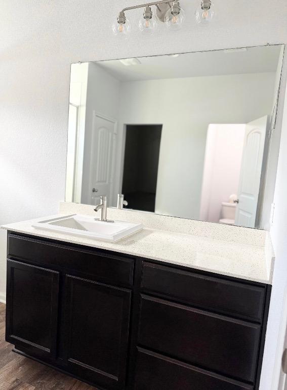 bathroom featuring vanity and wood finished floors