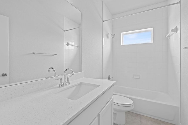 full bathroom with toilet, bathtub / shower combination, tile patterned flooring, and vanity